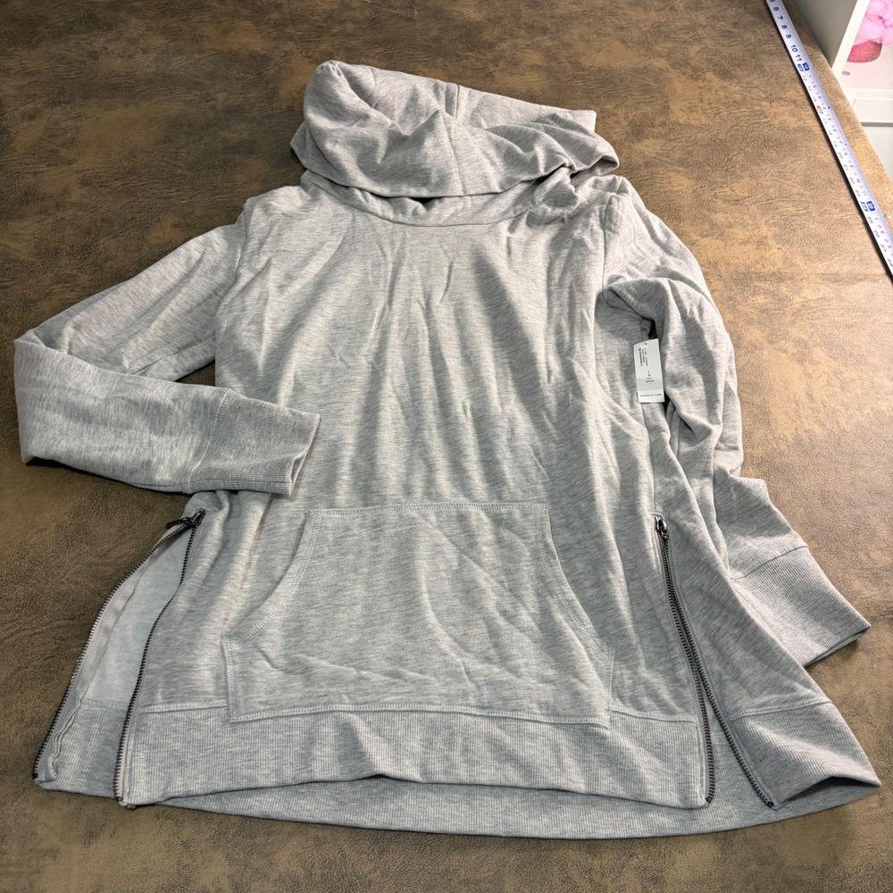 Old Navy Active Hoodie Womens L Tall Gray Cowl Neck Side Zip Sweatshirt 2015 NWT